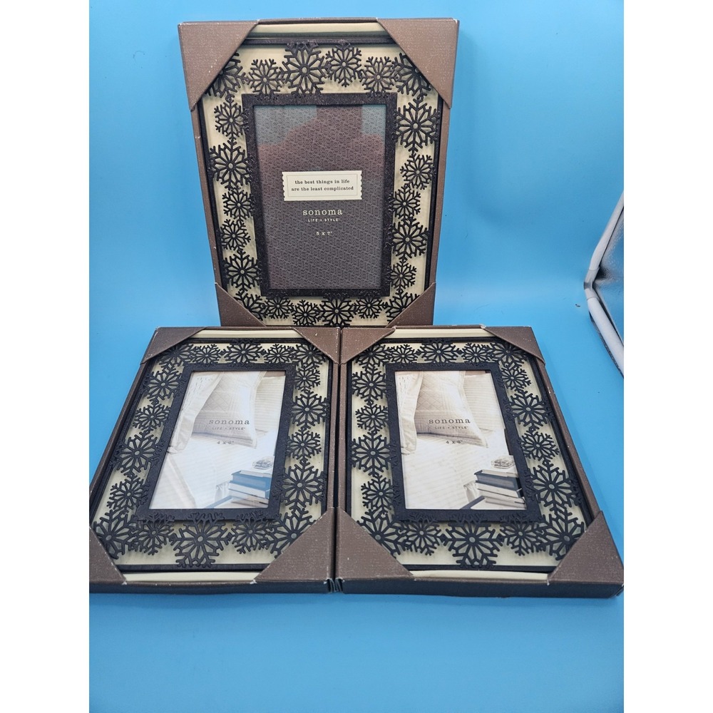 Sonoma Life + Style picture frames featuring a dark decorative snowflake. Set 3